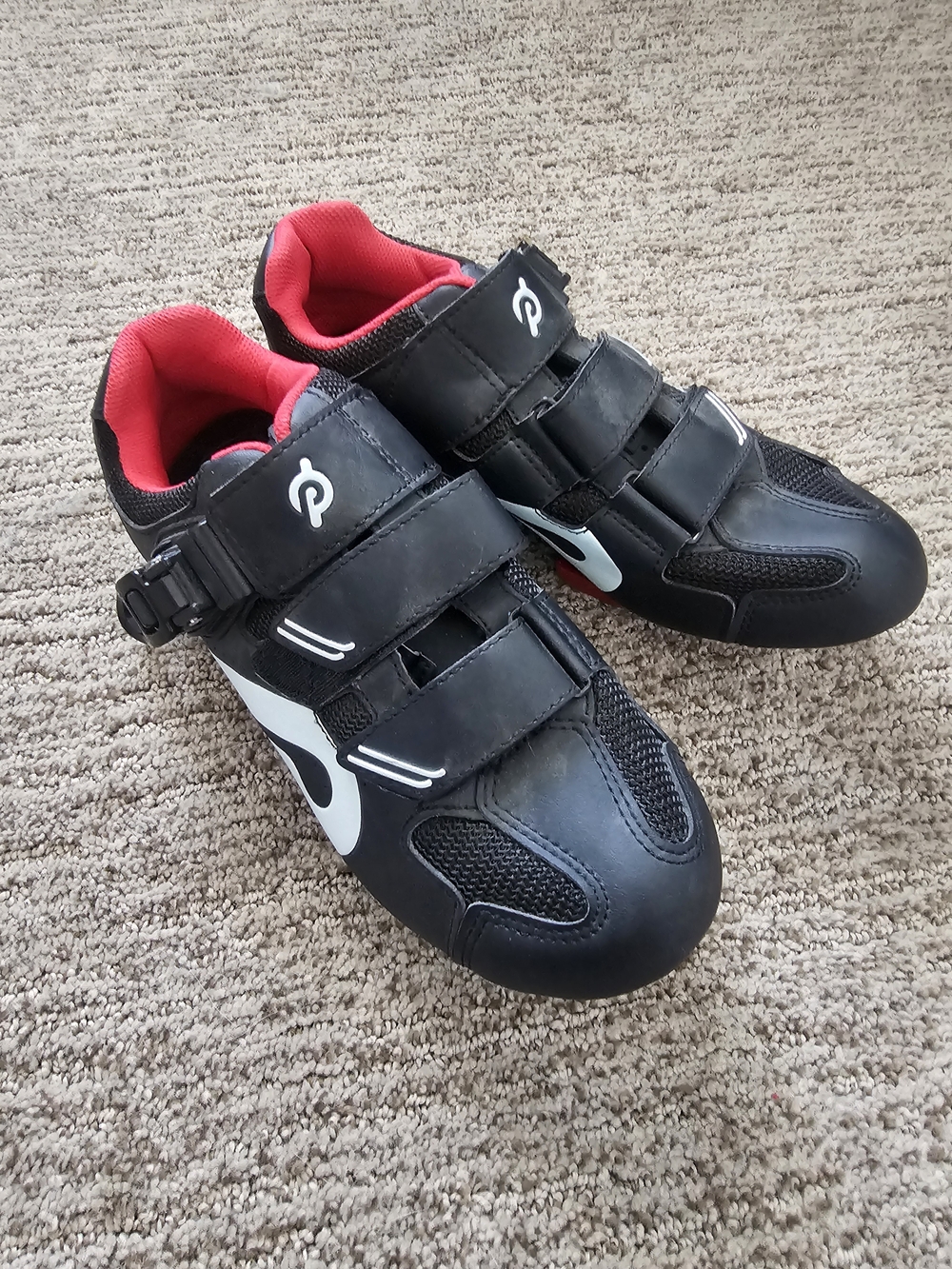 Peloton Black and Red Women's Cycling Shoes with Triple Strap and Ratchet
